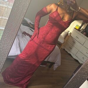 Fashion Nova Burgundy Floral Maxi Dress